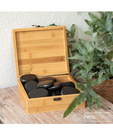 Hot Stone Massage Stones Set - 18 Basalt Stones for Wellness & Therapy | Decorative Bamboo Box | Ideal for Relaxation & Heat Treatment - Buy Online on GoSupps.com