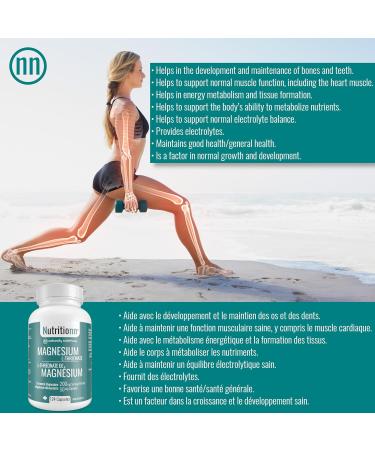 Magnesium L-Threonate Supplement - Pure High-Absorption Chelated Threonate - 124 Premium Capsules x 50 mg Elemental Magnesium 200 mg Once Daily for Women and Men - Made in Canada by Nutritionn - Buy Online on GoSupps.com