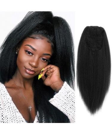 Allyreetress Natural Black Yaki Drawstring Ponytail Extension for Black Women Kinky Staight Up Down Ponytails Synthetic Hair Extensions 20 Inches Clip in (1B Black) 20 inches 1B - Buy Online on GoSupps.com