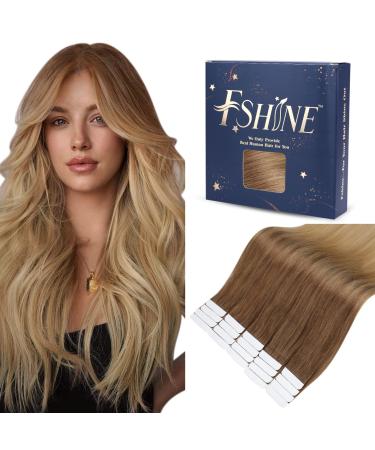 FSHINE TAPE in extensions real hair 35cm glue in extensions real hair ombre golden brown to dark blonde extensions real hair invisible 20 pieces 50 grams #ba10/14 4. tape #10/14 35cm