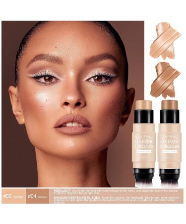 ONLYOILY 2 Pcs Contour & Highlighter Stick Set with Brush - Longwear Foundation Stick for Smooth Face Makeup - Buy Online on GoSupps.com
