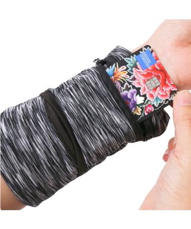 Wrist Pouch, Pocket Wallet with Zippered for Running, Walking, Hiking, Yoga and More BLACK, L