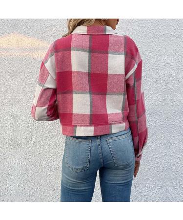 Women's Short Plaid Vintage Cardigan Jacket Tops Hot Pink Medium - Buy Online on GoSupps.com