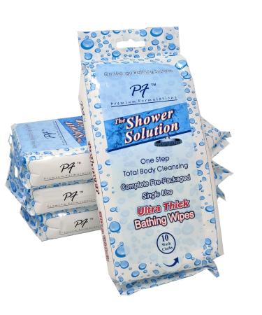 Premium Formulations Shower Solutions - Adult Bathing Wipes, Extra Large and Extra Thick, 40 Wipes (4 packs of 10 count) 10 Count (Pack of 4)