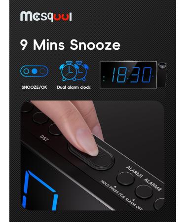 Mesqool Digital Projection Alarm Clocks for Bedrooms Large LED Display 180° Rotatable Projector 5 Level Dimmer USB - Blue Digits & Blue Projection - Buy Online on GoSupps.com