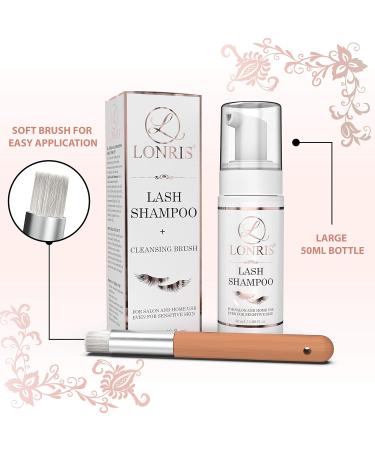 2 in 1 Eyelash Extension Shampoo & Mascara Remover - LONRIS Eyelid Foaming Cleanser | Safe for Extensions & Natural Lashes | Paraben & Sulfate Free | 50ml - Buy Online on GoSupps.com