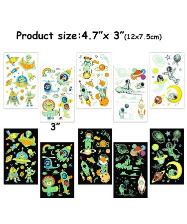 Outer Space Glow in the Dark Temporary Tattoos for Kids - 14 Sheets, Luminous & Waterproof, Party Favors & Birthday Bag Filler - Buy Online on GoSupps.com