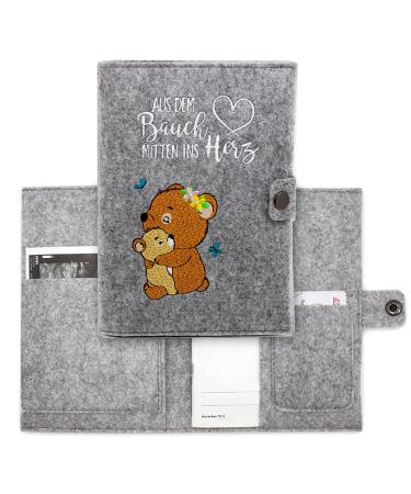 Cozy Racoon Mutterpass cover forest bear made of felt |Made in Germany I with indoor pockets for the insurance card and ultrasound images I personal gift for pregnant germany mother pass forest bears