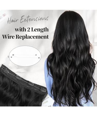 AISI HAIR Black Hair Extensions Invisible Wire Hair Extensions Women's Long Wavy Black Hair Extensions Clear Wire Hair Extensions for Women 20 Inch - Buy Online on GoSupps.com