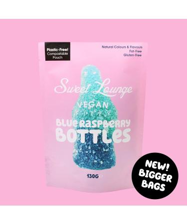 Sweet Lounge Vegan Fizzy Blue Raspberry Bottles | 1x 130g Pouch | Plastic free compostable packaging. Natural Colours & Flavours | Gluten-Free. Vegan. Share Bags (Fizzy Vegan Blue Raspberry Bottles) - Buy Online on GoSupps.com
