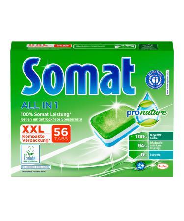 Somat all in 1 Pro Nature dishwasher tabs 56 tabs environmentally friendly with 100 percent somat performance with water-soluble film 56 pieces (1 Pack)