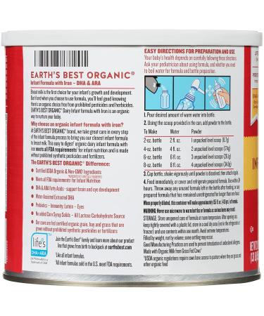 Organic Dairy Infant Powder Formula with Iron & DHA - Earthâ€™s Best 21 oz - Buy Online on GoSupps.com