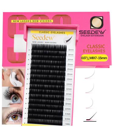 L Curl Lash Extensions Classic Individual MIX7-15mm L Curl 0.07mm 16 Rows/Tray Single Natural Soft Lightweight Eyelashes Grafting for Lash Artists Beauty Salon (Matte Black-0.07-L-MIX7-15mm) Classic-0.07-L-MIX7-15mm-Black