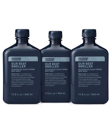 Grooming Lounge Best Smeller Men's Hydrating, Moisturizing Body Wash. Fortifying Male All-Over Wash for All Skin Types. Paraben-Free, 11.5 oz. 3-pack Value Set 11.5 Fl Oz, 3 Pack