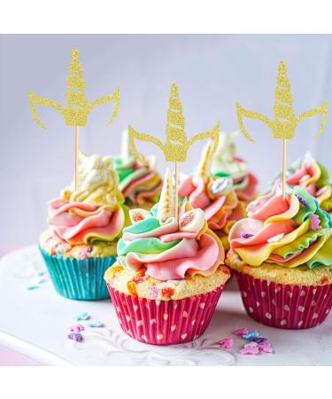 Arthsdite 24Pcs Unicorn Horn Cupcake Toppers Gold Glitter Unicorn Cupcake Picks for Unicorn Theme Baby Shower Birthday Wedding Engagement Party Cake Decorations Supplies - Gold Glitter - Buy Online on GoSupps.com