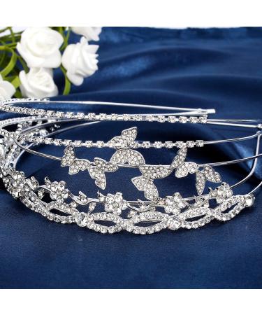 Wecoe 4 Pack Silver Rhinestone Headband Set | Crystal Wedding Headpiece for Flower Girl, Bridal, and Women | Metal Headband with Flower, Leaf, and Butterfly Designs - Buy Online on GoSupps.com