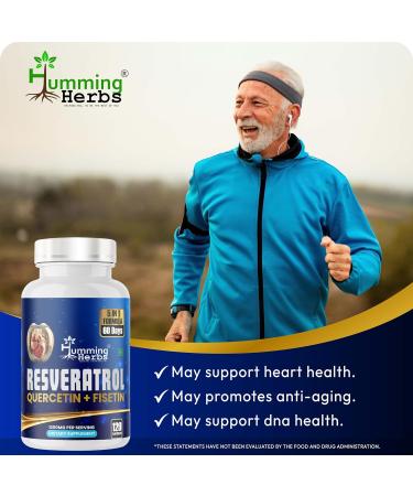 Humming Herbs Resveratrol Supplement with Quercetin Fisetin Spermidine & Vitamin D3 Antioxidant Support for Healthy Cellular Function - 1200 mg 120 Vegan Capsules Non-GMO Gluten-Free - Buy Online on GoSupps.com