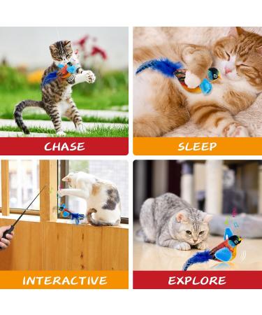 Tohdnc Interactive Cat Bird Toy with Stick - Simulation Flying Birds for Indoor Kittens - Engaging Spring-Loaded Play - Buy Online on GoSupps.com