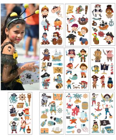 102 PCS Pirate Temporary Tattoo Jolly Roger Cute Tattoos Decoration Decal Waterproof Sticker for Party Parade