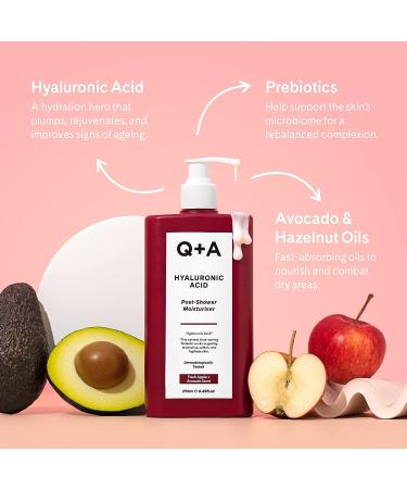 Q+A Hyaluronic Acid Post-Shower Moisturiser with Avocado and Hazelnut Oils - 250ml - Buy Online on GoSupps.com