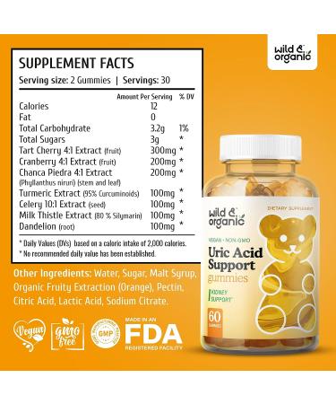 Organic Uric Acid Support Gummies with Tart Cherry, Milk Thistle & Turmeric - 60 Chews for Urinary & Joint Health - Buy Online on GoSupps.com
