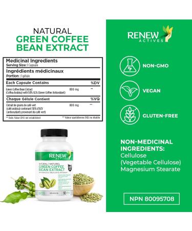 Renew Actives Coffee Bean Extract: 800mg Green Coffee Bean Extract Capsules for Weight Management Programs. Helps Support Cardiovascular Health & Provides Antioxidants - Vegan Supplement with 50% GCA - 90 Capsules. NON-GMO. Free of Dairy Soy & Sugar. (2 P - Buy Online on GoSupps.com