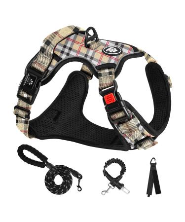 Nestroad dog harness Large dogs leash leash checker beige size L for dogs Large with neck circumference 38 48cm breast circumference 48 74cm contain breast linen dogs dog safety belt car l neck 38-48cm breast 48-74cm checkered beige