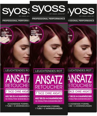 Syoss 3 x 60ml Bottles Semi-Permanent Hair Dye Bright Red 7 Day Root Free for Quick and Easy Treatment
