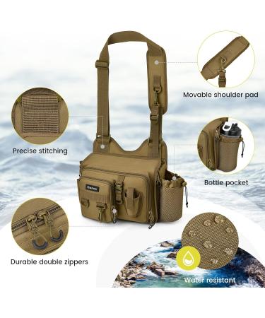 Gonex Fishing Tackle Backpack with 3600 Tackle Box | Khaki Sling Bag for Fly Fishing, Hiking, Hunting | Removable Shoulder Strap, Rod Holder | Men and Women - Includes 2 Tackle Boxes - Buy Online on GoSupps.com