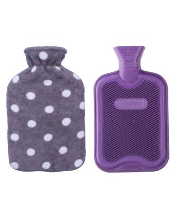 HomeTop Premium Classic Rubber Hot or Cold Water Bottle with Soft Fleece Cover (2 Liters, Purple/Gray Polka Dot) Crystal Purple 67.63 Fl Oz (Pack of 1)