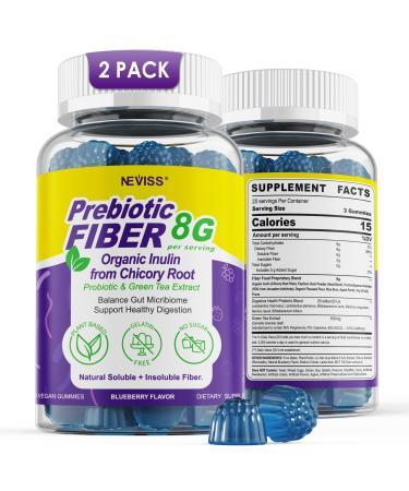 8G Fiber Gummies with Probiotics Fiber Supplement with 25 Billion CFU Probiotics Blend Inulin Green Tea Extract Support Digestive Health Regularity No Sugar Added Daily Gummy for Adults 120Cts 60 Count (Pack of 2)