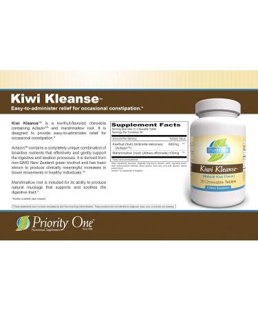 Priority One Vitamins Kiwi Kleanse 30 Chewable Tablets - Easy to Administer Relief for Occasional Constipation.* Clinical Strength - Buy Online on GoSupps.com