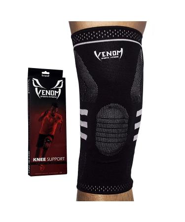 Venom Knee Sleeve Compression Brace - Elastic Support & Side Stabilizers  Runner's Knee  Jumper's Knee  Arthritis Pain  ACL  Basketball  Soccer  Crossfit  Lifting  Running  Sports  Men  Women Large