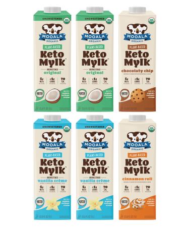 Mooala  Organic Original Keto Mylk Variety Pack  Shelf-Stable, Non-Dairy, Gluten-Free, Soy-Free, Plant-Based Milk With  1g Carb per Serving - 1L (Pack of 6)