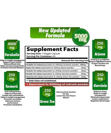 Organic Forskolin Extract 5000MG Capsules with Turmeric, Arjuna, Garcinia Cambogia & Green Tea - Maximum Strength India Supplements for Nourishing Diet & Energy Boost - Buy Online on GoSupps.com