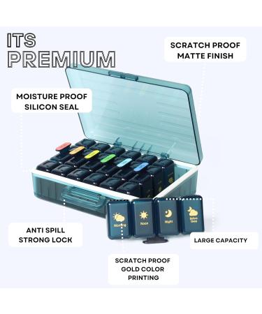 Big Premium Medicine Organizer Box - 7-Day Pill Box with Large Compartments - Portable Medicine Organizer for Pills & Supplements (Blue - 4 Compartments - Buy Online on GoSupps.com
