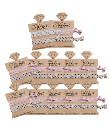 Bachelorette Party Favors 12 Pack Diamond Hair Ties Card Bride Bridesmaids Hair Accessories Bridal Shower Wedding Decorations White Rose Gold Bands Pink Party Supplies (24 Hair Ties White Pink) Diamond 12pack White P...