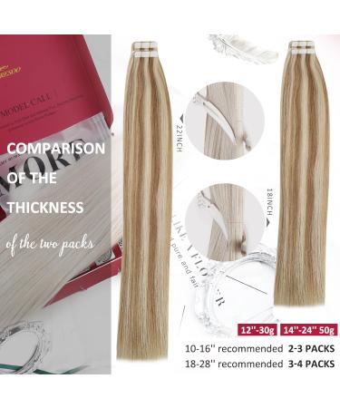 Moresoo Blonde Tape in Hair Extensions - Real Human Hair Medium Blonde with Platinum Highlights | 16 Inch 20 Pieces/50g #P6/60 - Buy Online on GoSupps.com