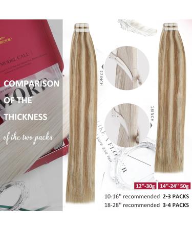 Moresoo 40 cm Blonde Real Hair Extensions - Seamless Tape In Light Brown & Platinum Blonde 20 Pieces/50g Remy Hair #p6/60 - Buy Online on GoSupps.com