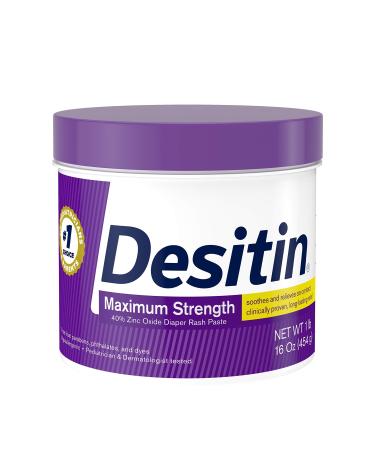 Desitin Maximum Strength Baby Diaper Rash Cream with 40% Zinc Oxide for Diaper Rash Relief & Prevention, 16 oz 1 Pound (Pack of 1)