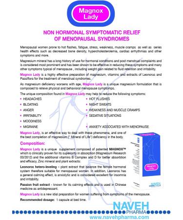 Magnox Lady Magnesium Capsules (60 ct) for PMS & Menopause Symptoms - Naveh Pharma - Buy Online on GoSupps.com