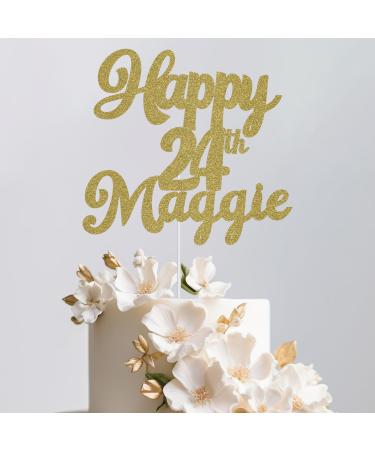 Trimming Shop Personalised Double Sided Glitter Cake Topper Customise Any Name and Age for Wedding Birthday Anniversary Photo Booth Sign Decoration - Light Gold