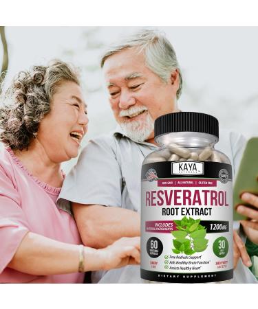 Kaya Naturals - Resveratrol Capsules - Anti Aging Supplement - Antioxidants with Brain Support - Maximum Benefits - 60 Veggies Capsules 60 Count (Pack of 1) - Buy Online on GoSupps.com