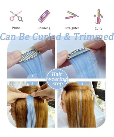 Rhyme 21 Light Green & Sky Blue Clip-in Hair Extensions - 16 PCS Straight Fashion Hairpieces for Party Highlights - Girls Hair Accessories - Buy Online on GoSupps.com
