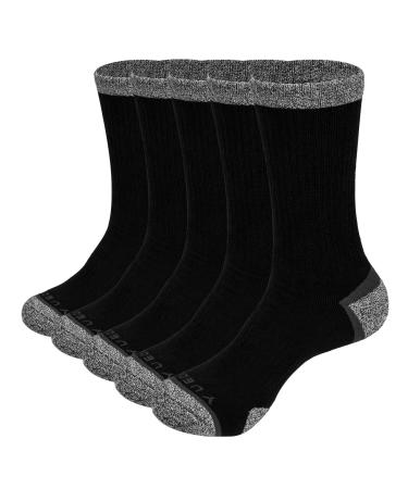 YUEDGE Men's Hiking Socks Moisture Wicking Cushioned Mid Calf Thick Cotton Work Boot Athletic Socks For Men Size 6-13 11-13 Black(new Model)