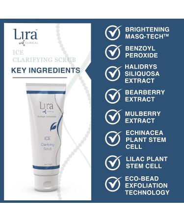 Lira Clinical Ice Clarifying Face Scrub - Soothing Exfoliating Scrub with Echinacea & Botanical Extracts - Eco-Bead Technology for Acne Brightening & Pore Cleansing - 4 fl oz - Buy Online on GoSupps.com