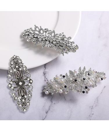 Molain 3 Pcs Large Diamante Flower Leafy Barrette Bridal Wedding Hairpins - Vintage Crystal Pearl Design Hair Clip for Women Girls (Style B) - Buy Online on GoSupps.com