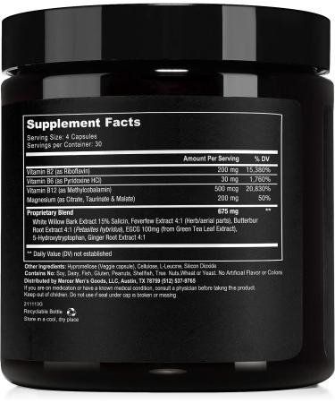 Natural Migraine Relief Supplement - Vitamin B2, Magnesium, Feverfew & Butterbur - 120 Vegetarian Capsules - Buy Online on GoSupps.com