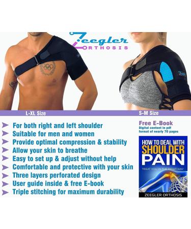 Shoulder Brace for Women and Men - Support for Rotator Cuff, AC Joint Pain Relief, Dislocated Shoulder - Compression Sleeve Arm Immobilizer with Ice Pocket and Stability Strap - Blue S/M - Free Extension | Left-Right - Buy Online on GoSupps.com