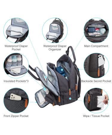 Diaper Bag Backpack with Changing Station and USB Charging Port - Dark Grey-2 - Buy Online on GoSupps.com